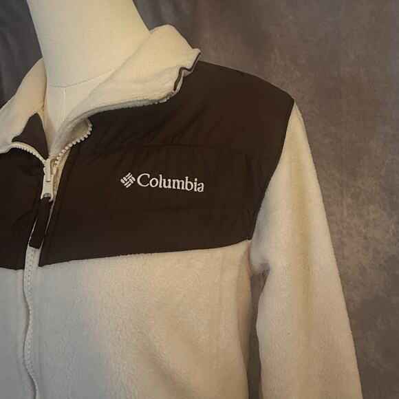 Columbia Women’s Medium Cream & Brown Fleece-Style Zip Up Outdoor Active Jacket - Picture 3 of 13